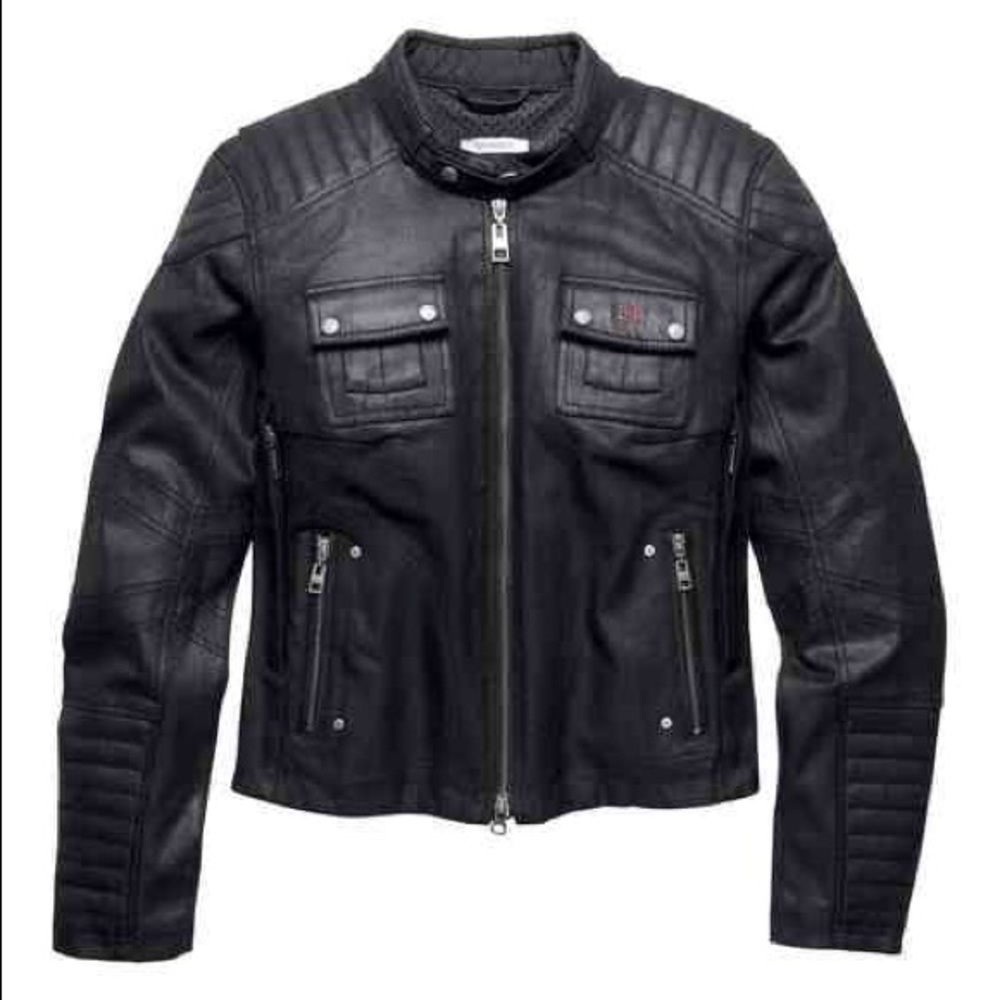 Harley-Davidson Black Quilted Coated Denim Jacket (looks like leather!)